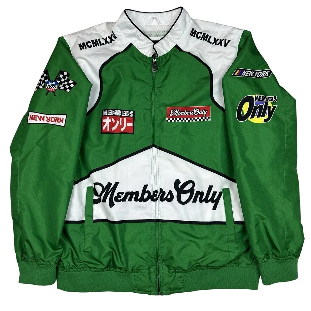 Members Only Sport Jacket Men's Large Green White MCMLXXV Racing Track Jacket - Picture 1 of 8